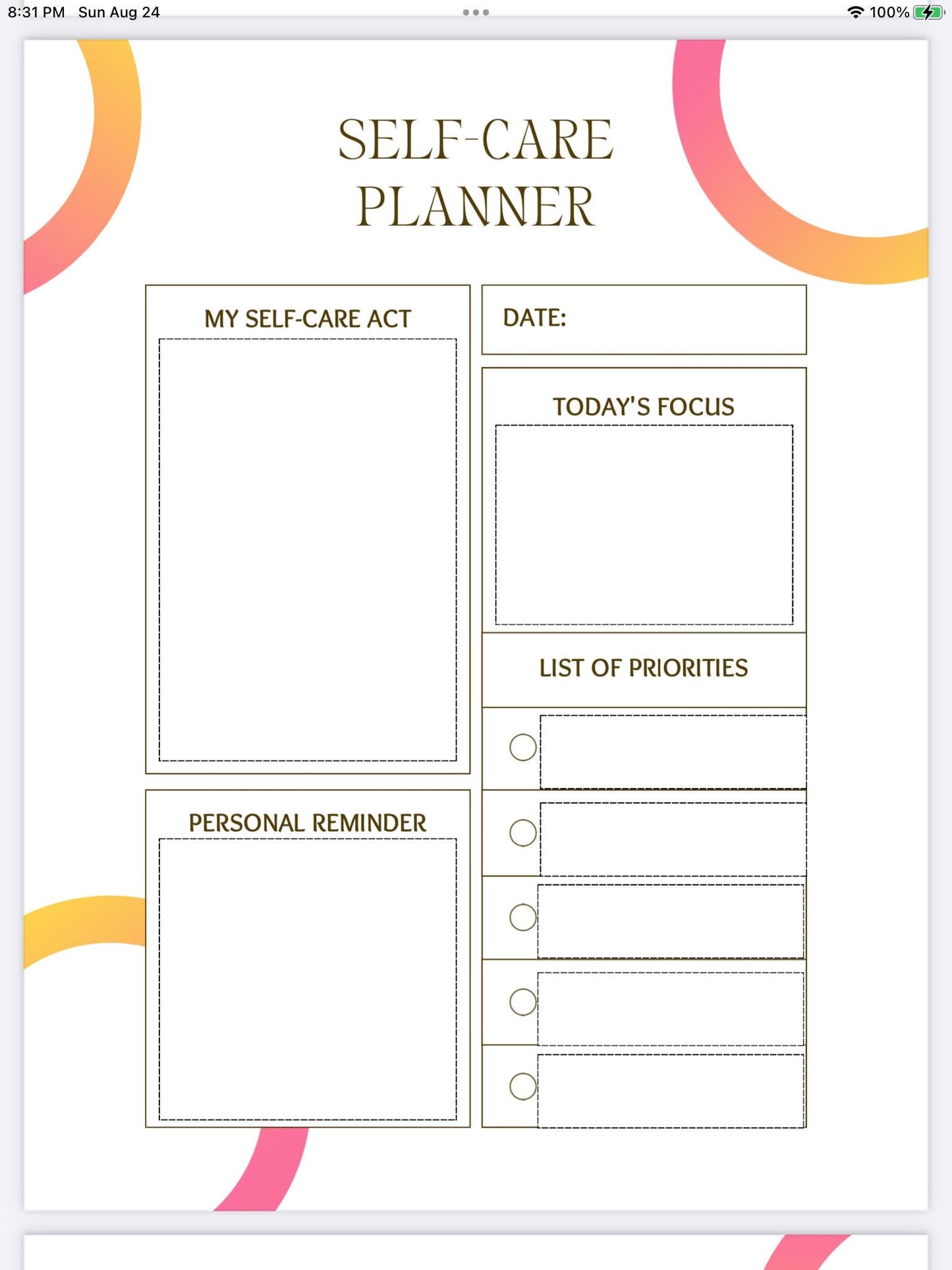 Thrive: A Self-Care Planner
